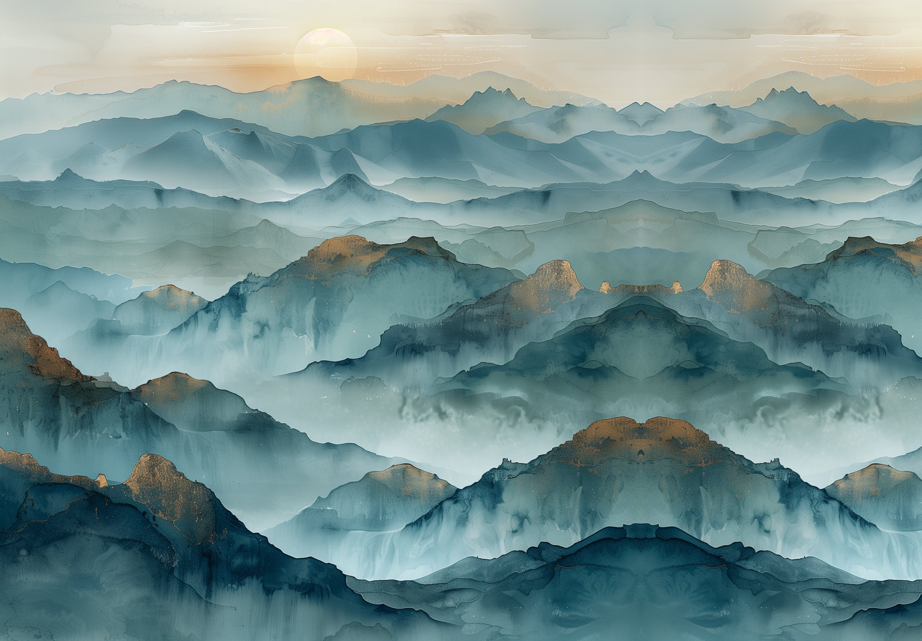 Misty Layered Mountain Landscape Wall Mural | Nature Inspired Peel and ...