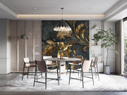 Timeless Elegance: Aged Gold Floral Design over Black Stone Surface