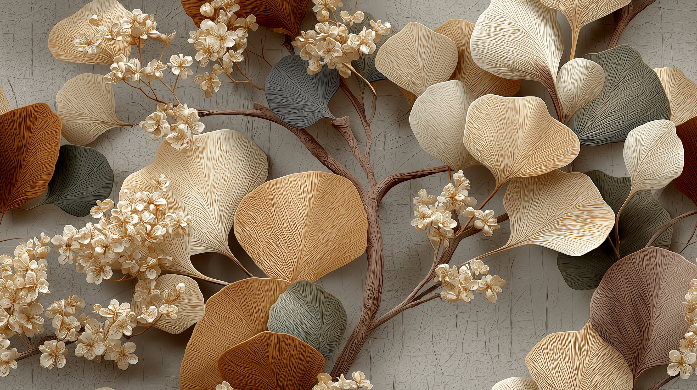Sculpted Botanical Relief Wall Mural