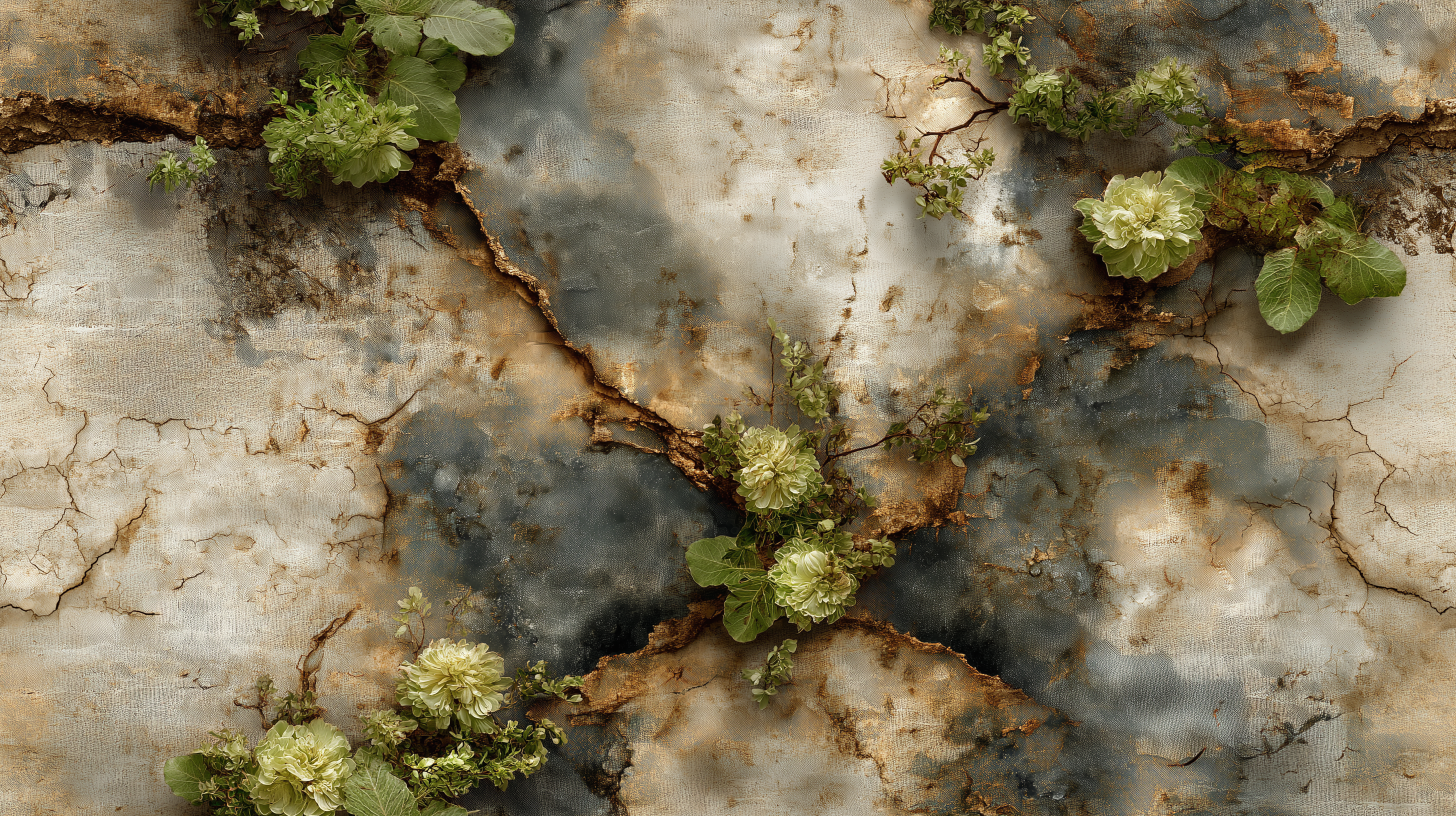 Botanical Patina Stone Wall Mural