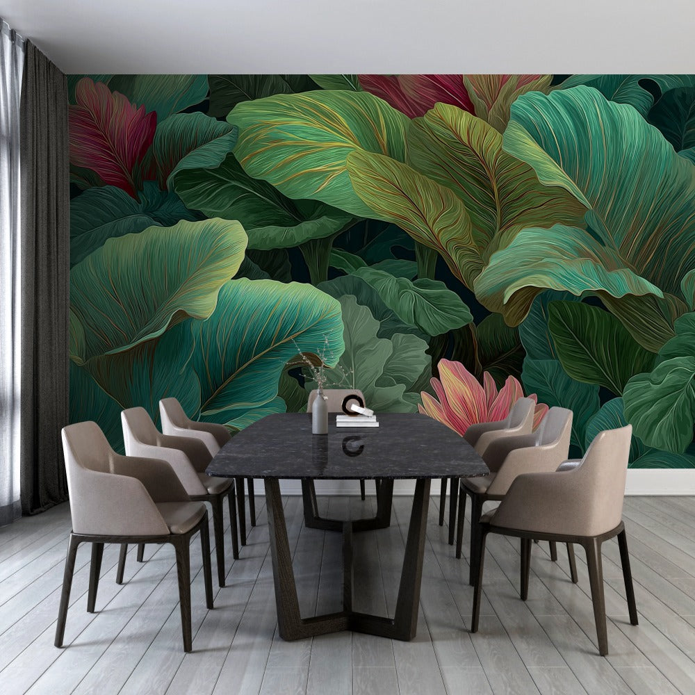 Vibrant Botanical Garden: Exotic Leaf Illustration with Bold Detailing