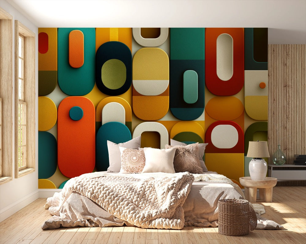 Volumetric Geometry: Abstract Art in Retro Colors with Soft Relief