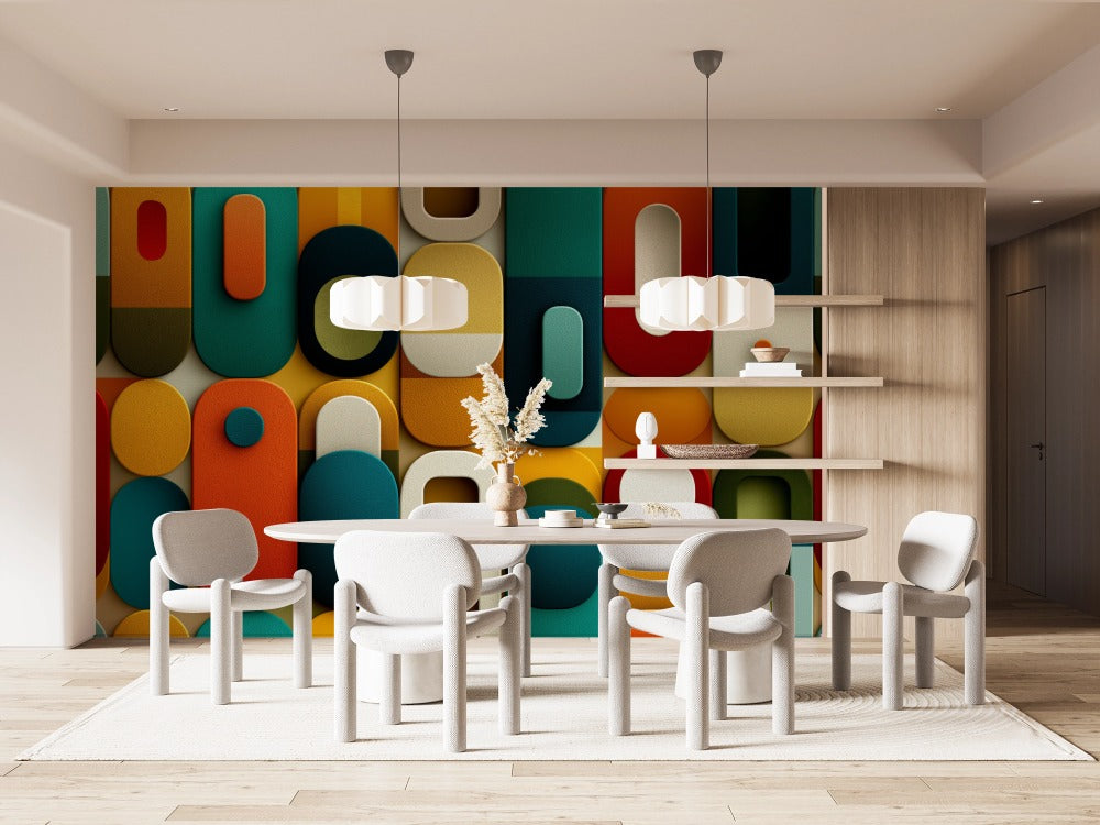 Volumetric Geometry: Abstract Art in Retro Colors with Soft Relief