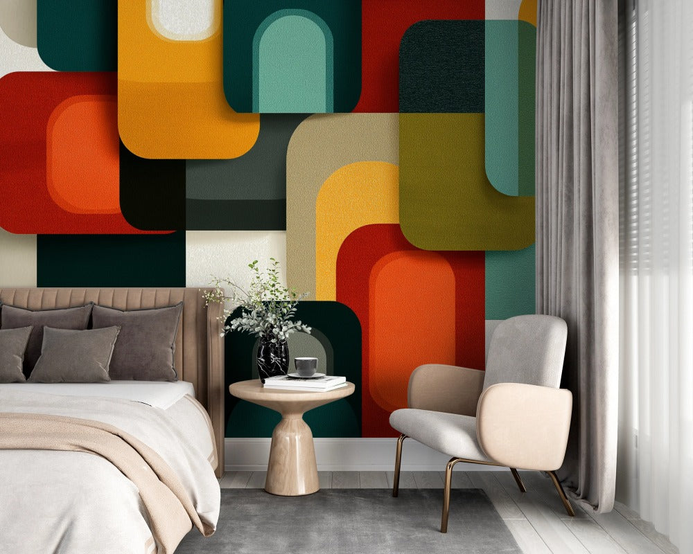 Retro Minimalism: Modular Composition with Vintage Palette and Padded Style