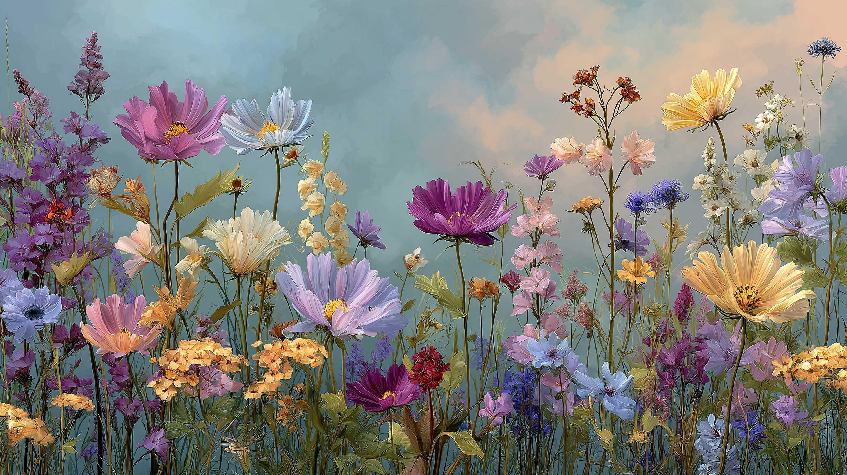 Pastel Wildflower Meadow Wall Mural