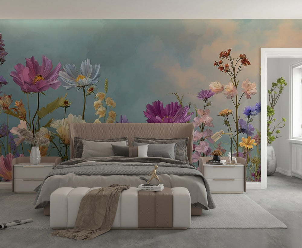 Poetic Nature: Colorful Floral Composition at Pastel Sunrise