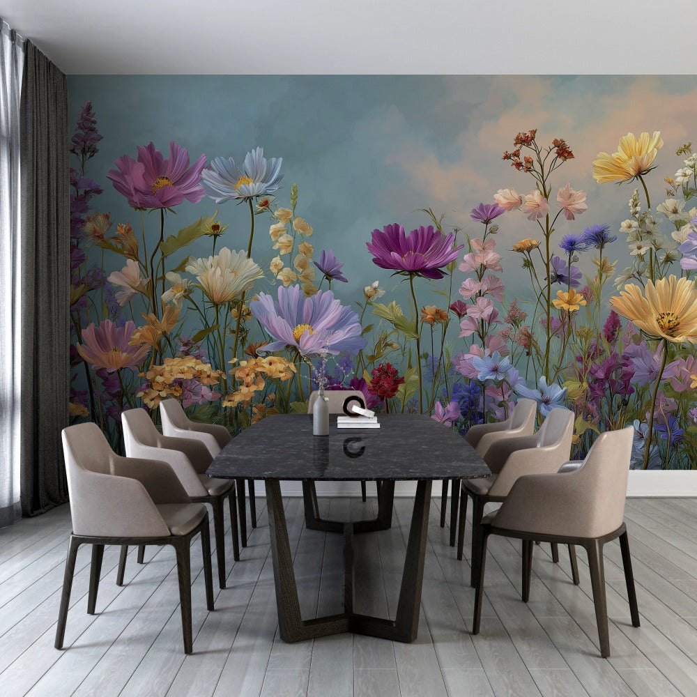 Poetic Nature: Colorful Floral Composition at Pastel Sunrise