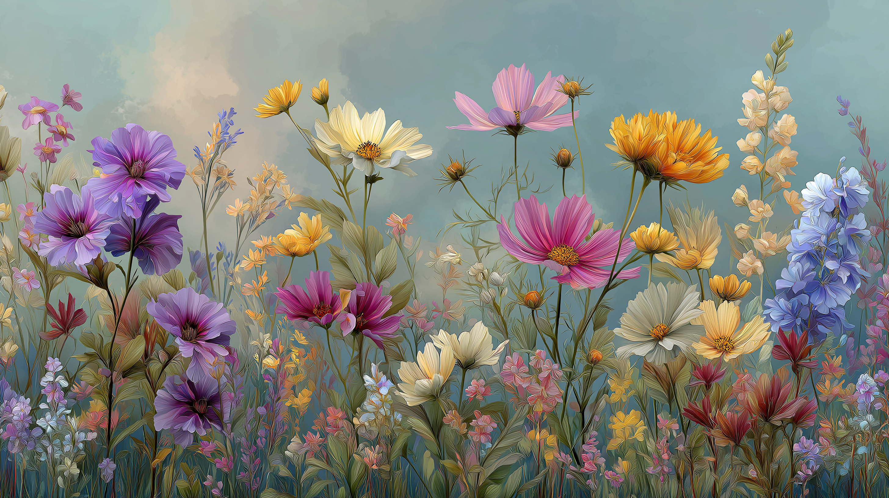 Soft Meadow Wildflowers Wall Mural