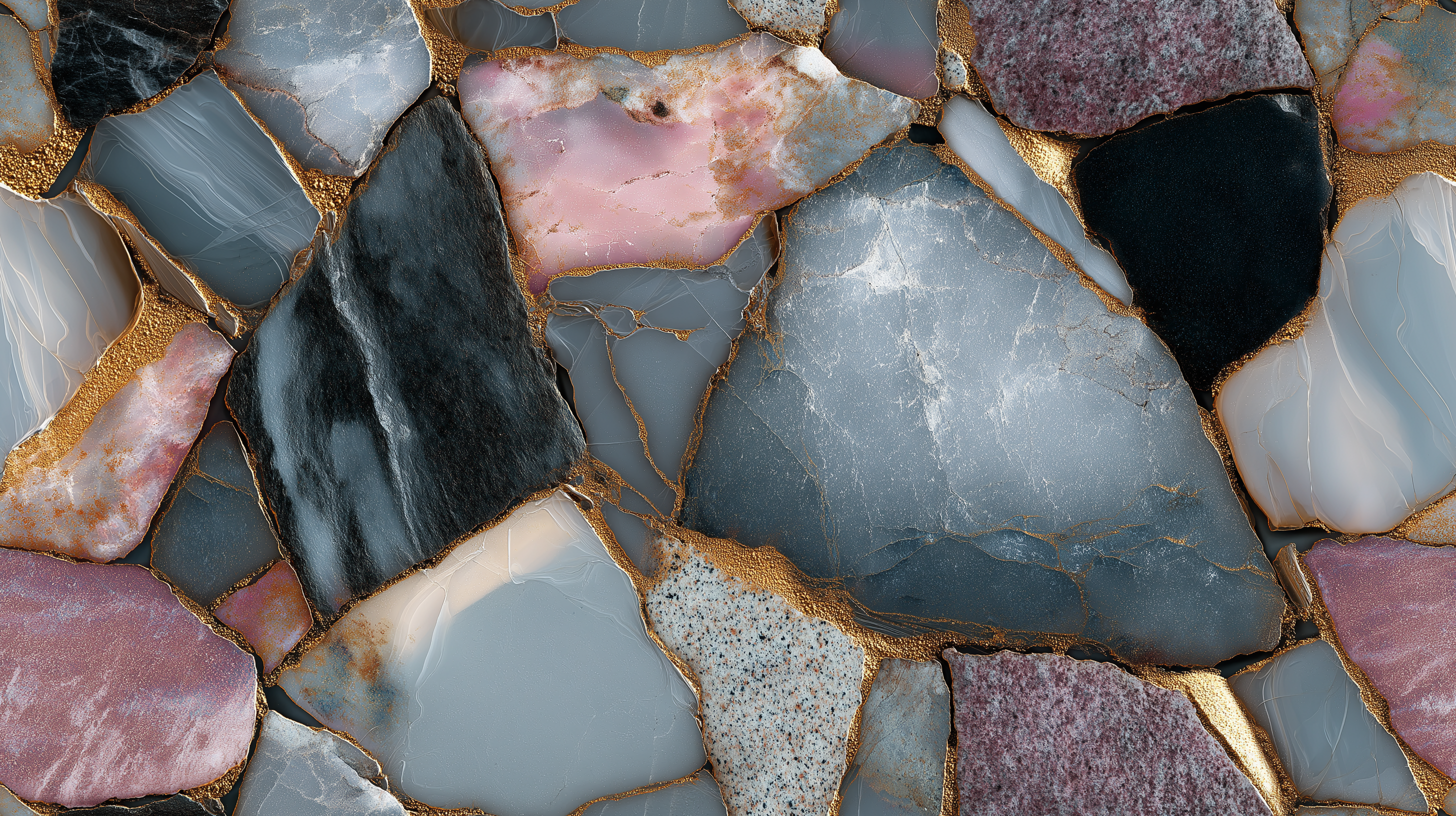 Mineral Elegance: Marble and Crystal Composition with Golden Details