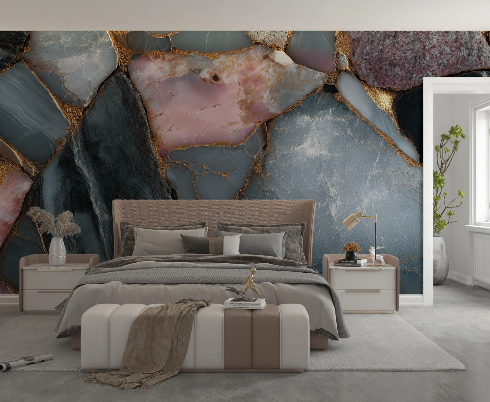 Mineral Elegance: Marble and Crystal Composition with Golden Details