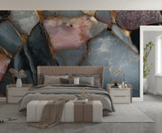 Mineral Elegance: Marble and Crystal Composition with Golden Details