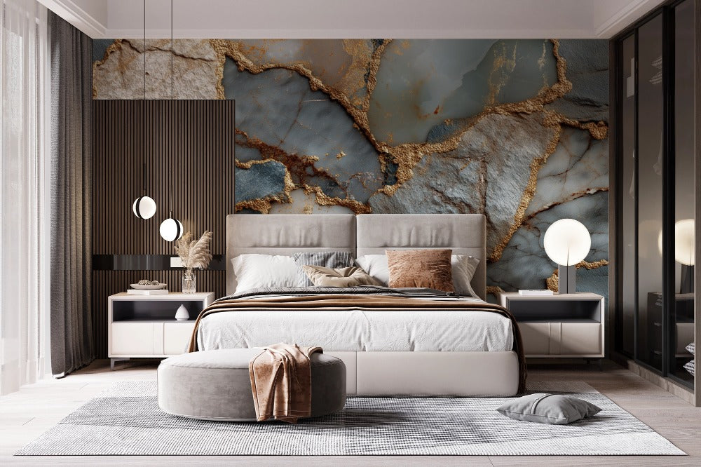 Fragments of Luxury: Natural Stone Texture with Metallic Gold Details