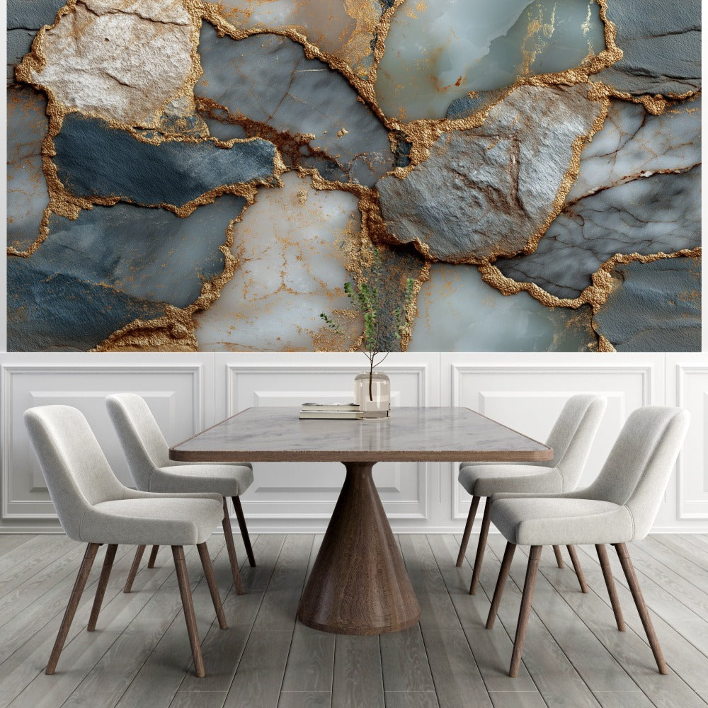 Fragments of Luxury: Natural Stone Texture with Metallic Gold Details