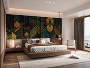 Golden Geometry: Art Deco Design with Elegant Textures in Emerald Green