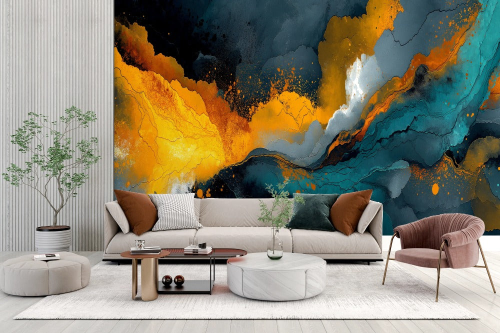 Creative Eruption: Fluid Painting in Bold Lava and Ocean Tones