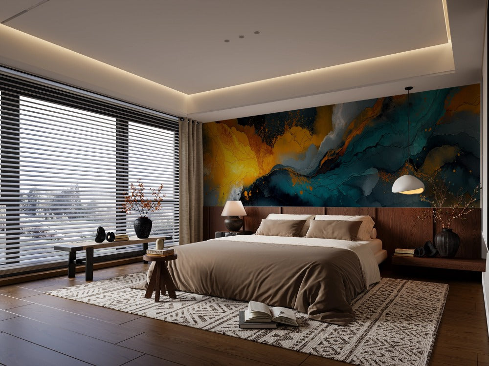 Creative Eruption: Fluid Painting in Bold Lava and Ocean Tones