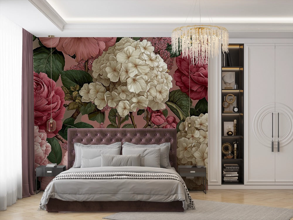 Natural Elegance: Floral Design with Peonies and Hydrangeas in Illustrated Style