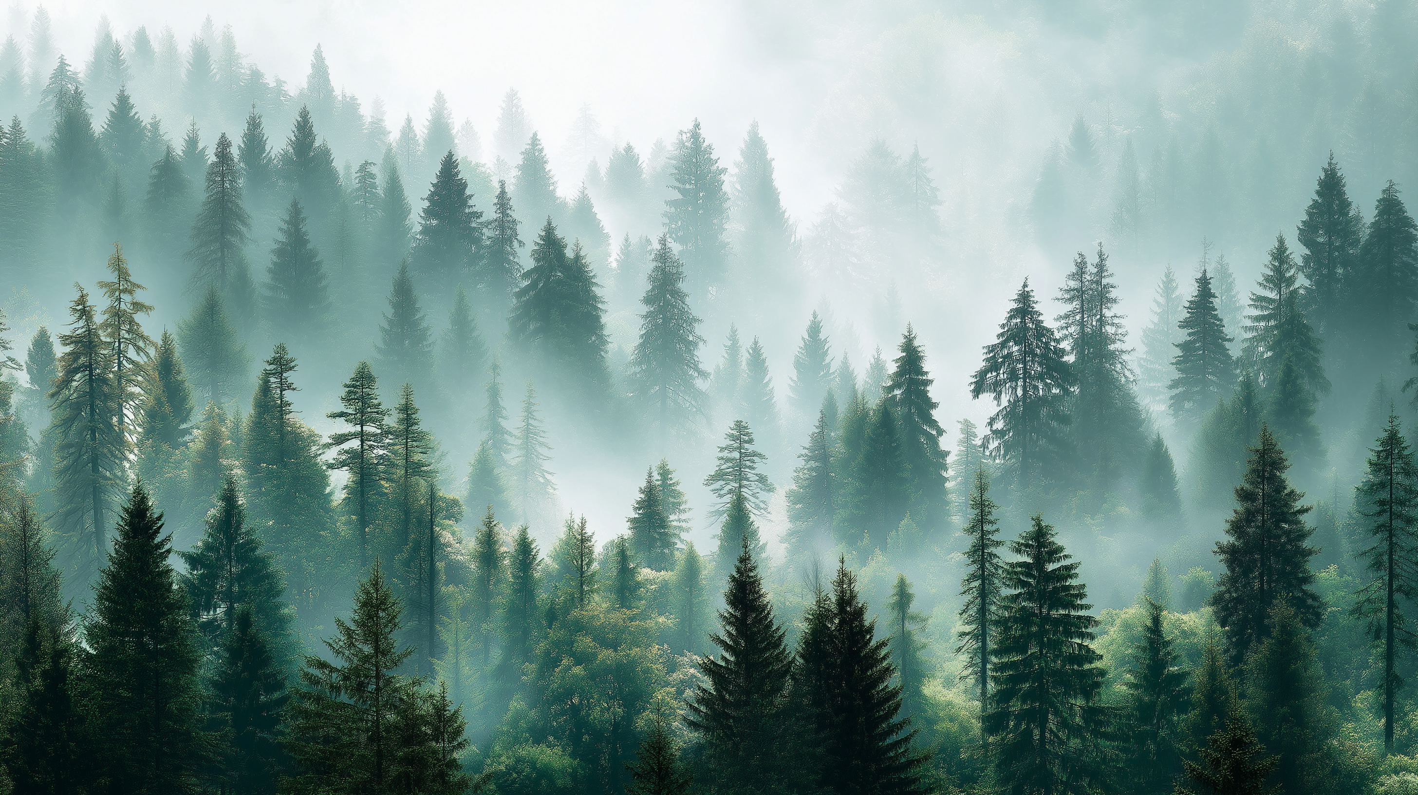Misty Evergreen Canopy Wall Mural