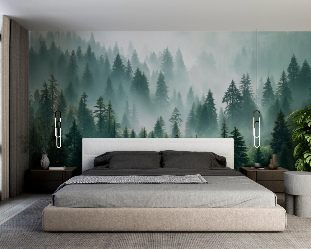 Mystic Forest: Natural Landscape with Fog and Timeless Pines