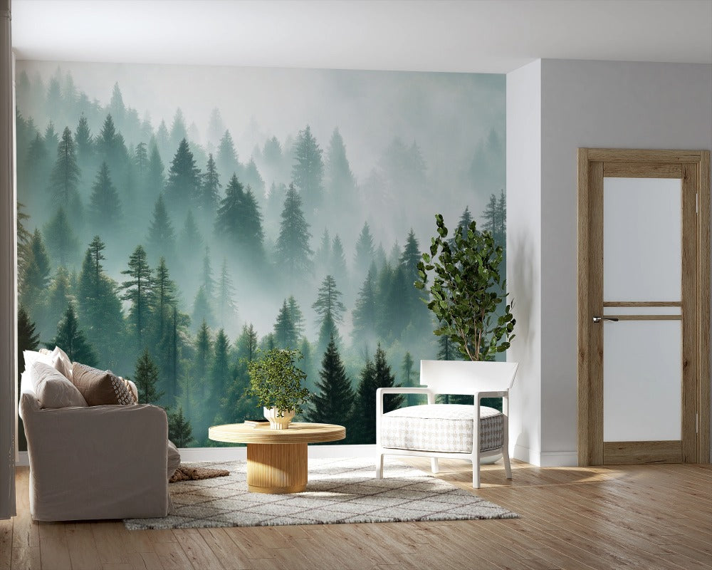 Mystic Forest: Natural Landscape with Fog and Timeless Pines