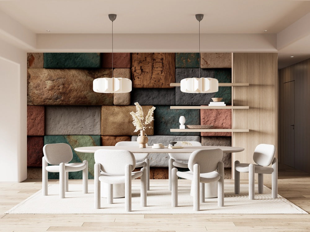 Earth Textures: Decorative Surface with Clay, Stone, and Gold Blocks