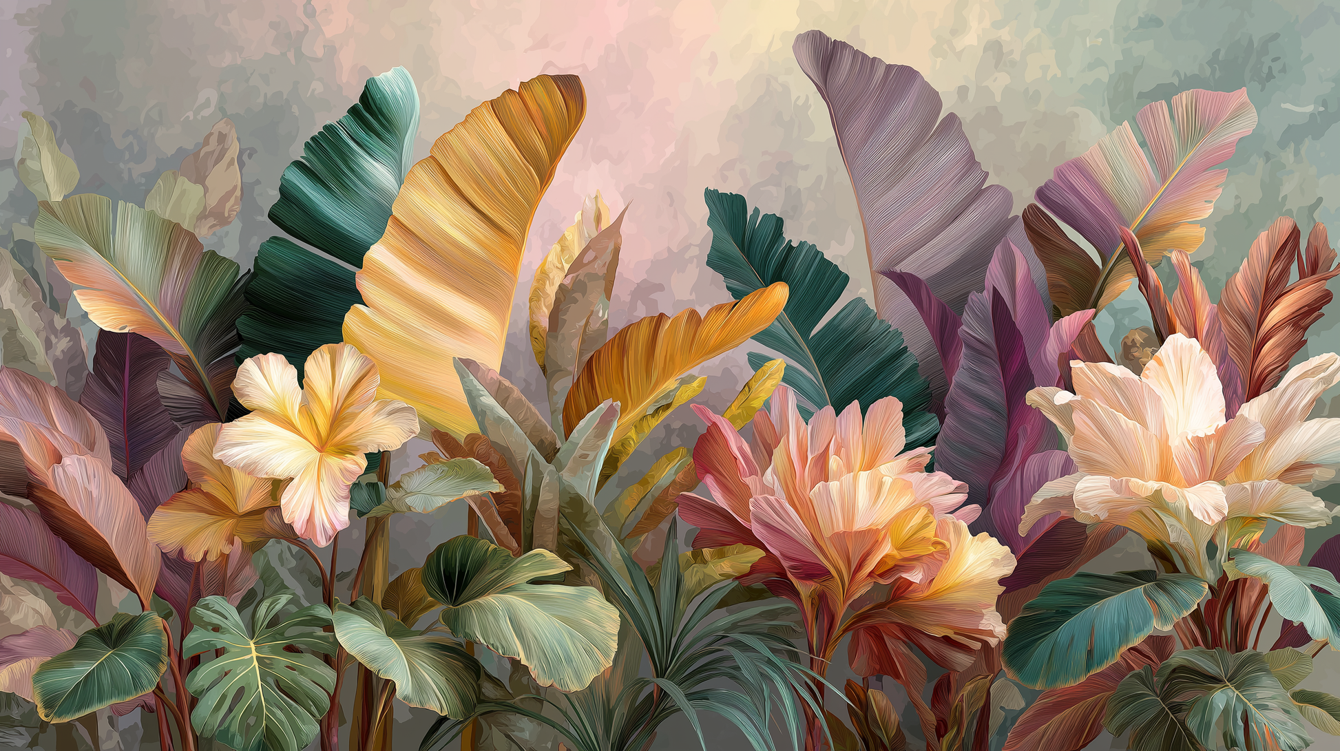Warm Pastel Tropical Harmony Wall Mural — peel and stick wallpaper by Immersive Walls