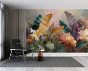 Pastel Tropical Garden: Illustration of Exotic Leaves in Warm Soft Tones