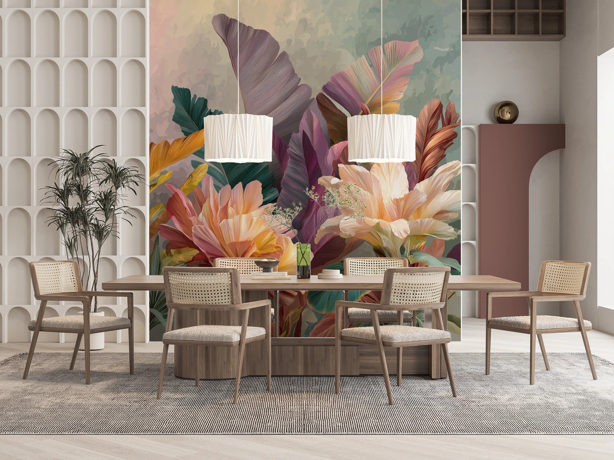 Pastel Tropical Garden: Illustration of Exotic Leaves in Warm Soft Tones