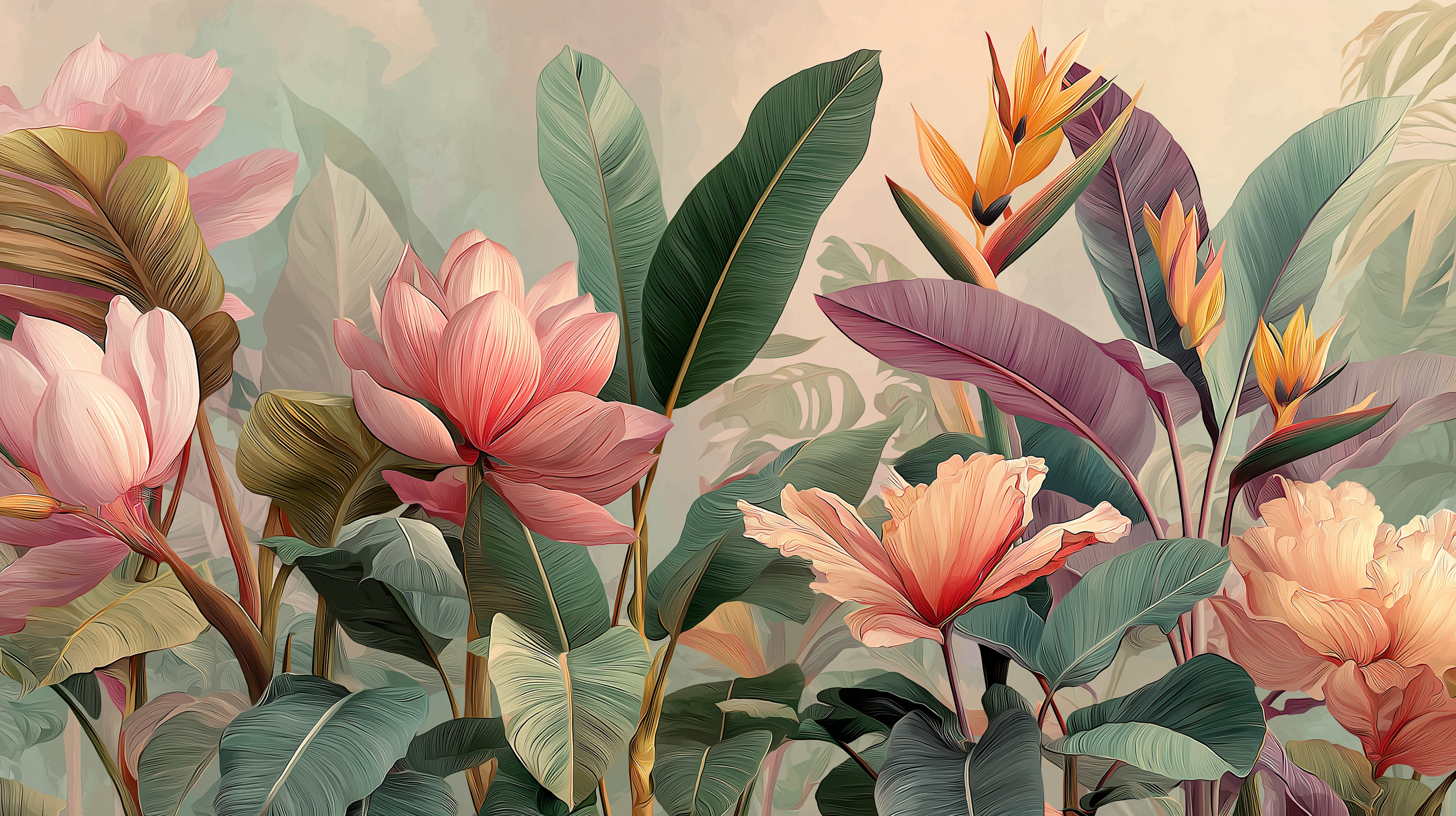 Blush Tropics Botanical Wall Mural