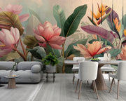Tropical Botanical Design: Floral Illustration with Modern Style and Harmonious Colors