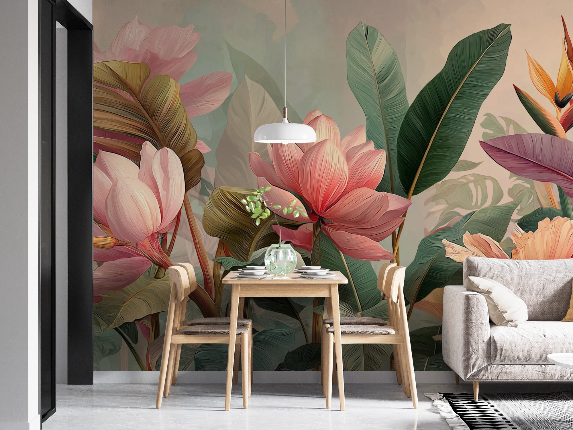 Tropical Botanical Design: Floral Illustration with Modern Style and Harmonious Colors