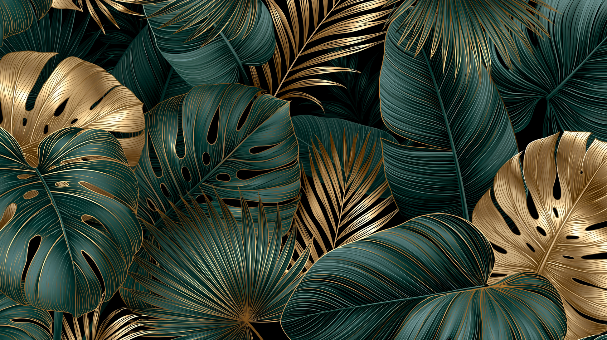 Gilded Emerald Tropics Wall Mural – premium peel-and-stick wall mural