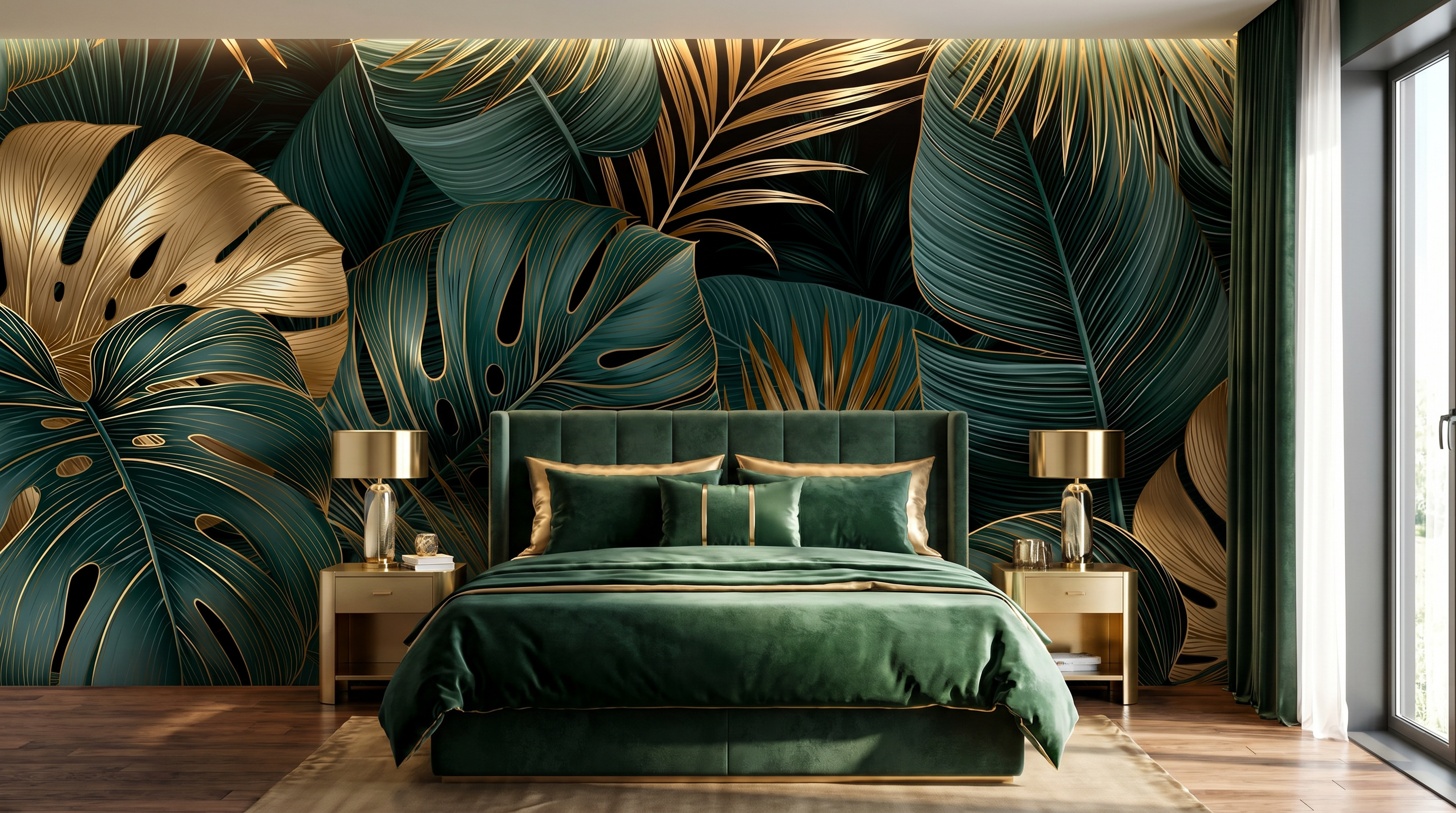 Gilded Emerald Tropics Wall Mural – wall mural, view 2