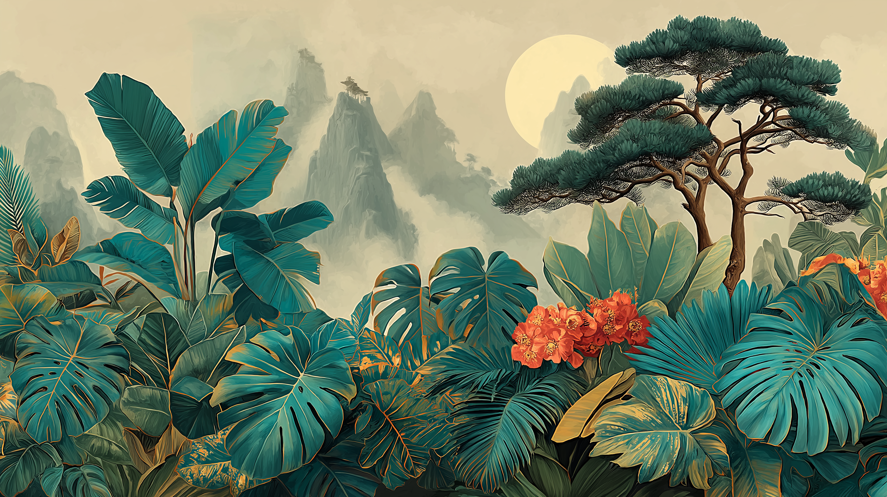 Emerald Canopy Botanical Wall Mural