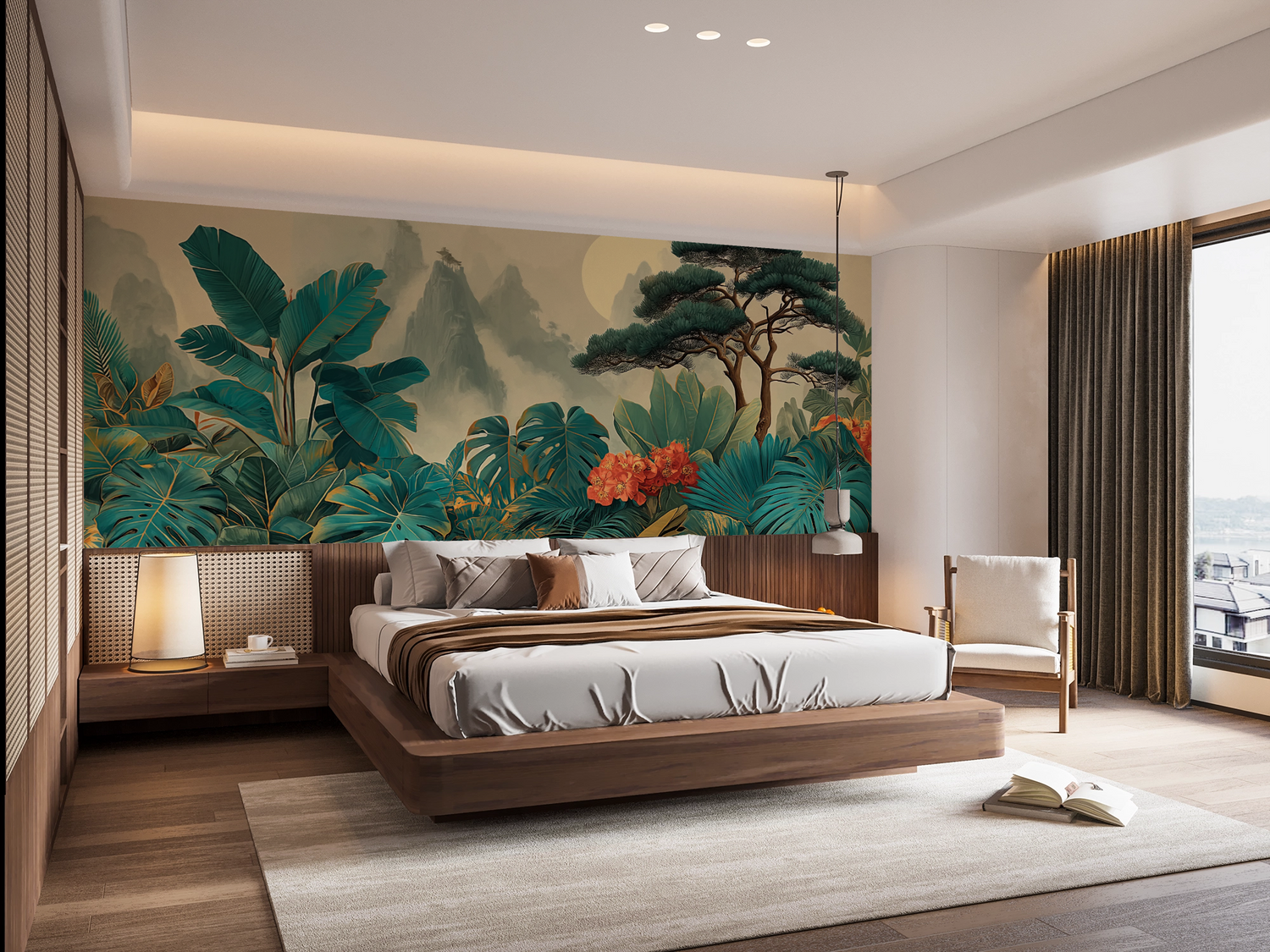 Emerald Canopy Botanical Wall Mural shown in 6 mil Premium Vinyl — removable wall mural
