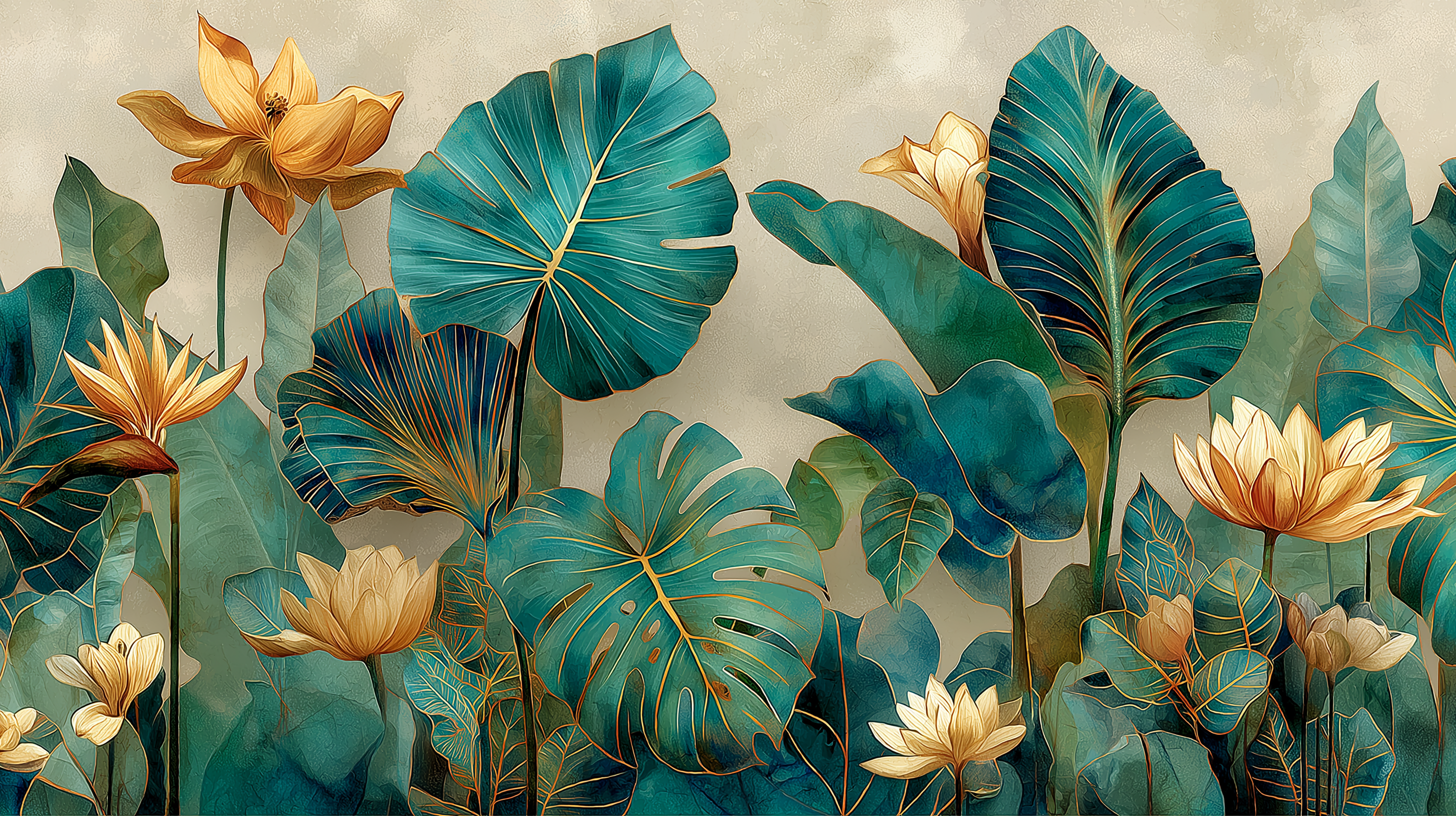 Golden Lotus Garden Wall Mural