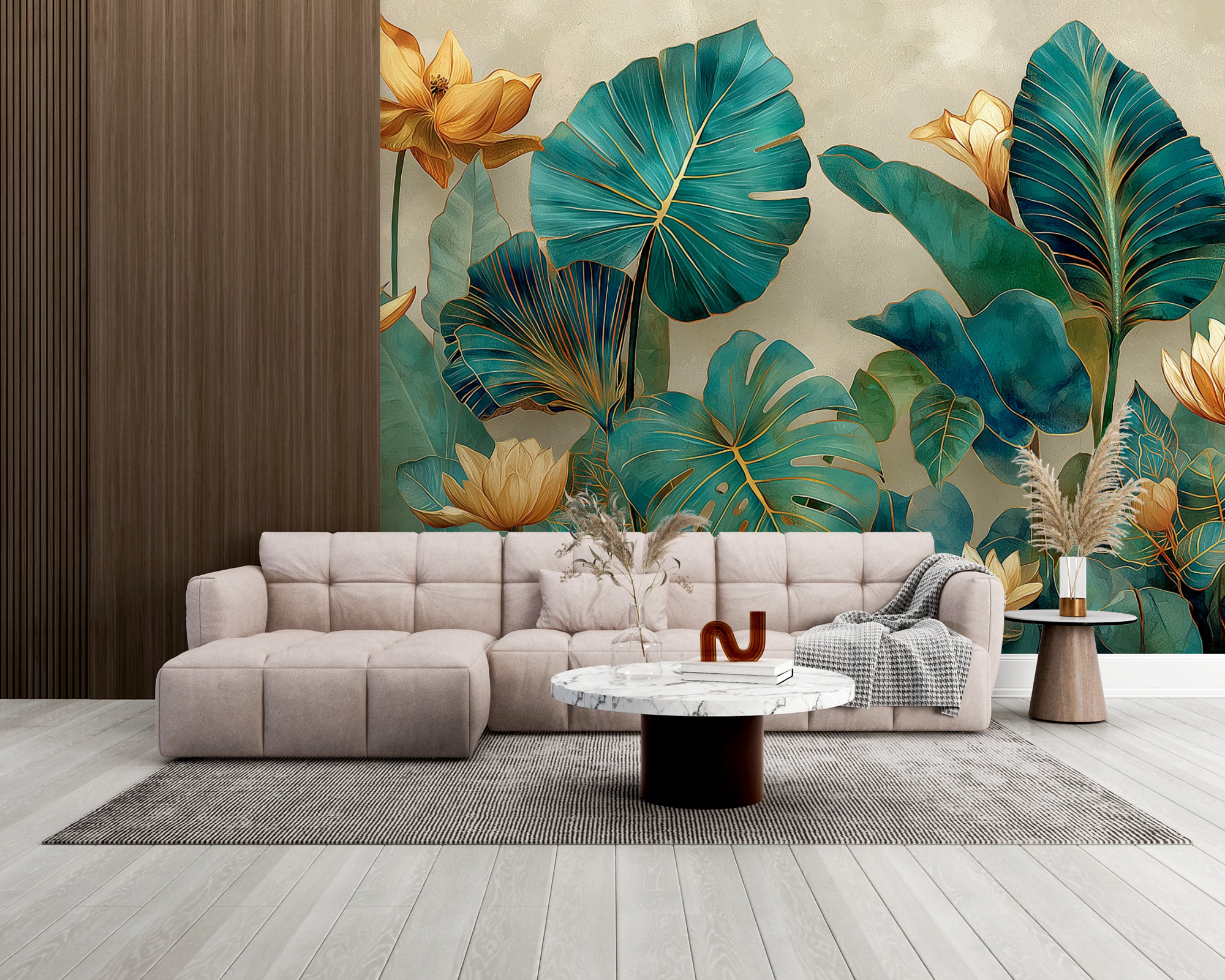 Golden Lotus Garden Wall Mural