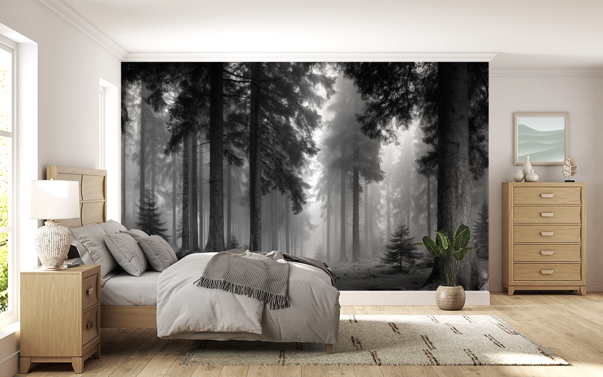 Whispering Pines Mist Forest Wall Mural