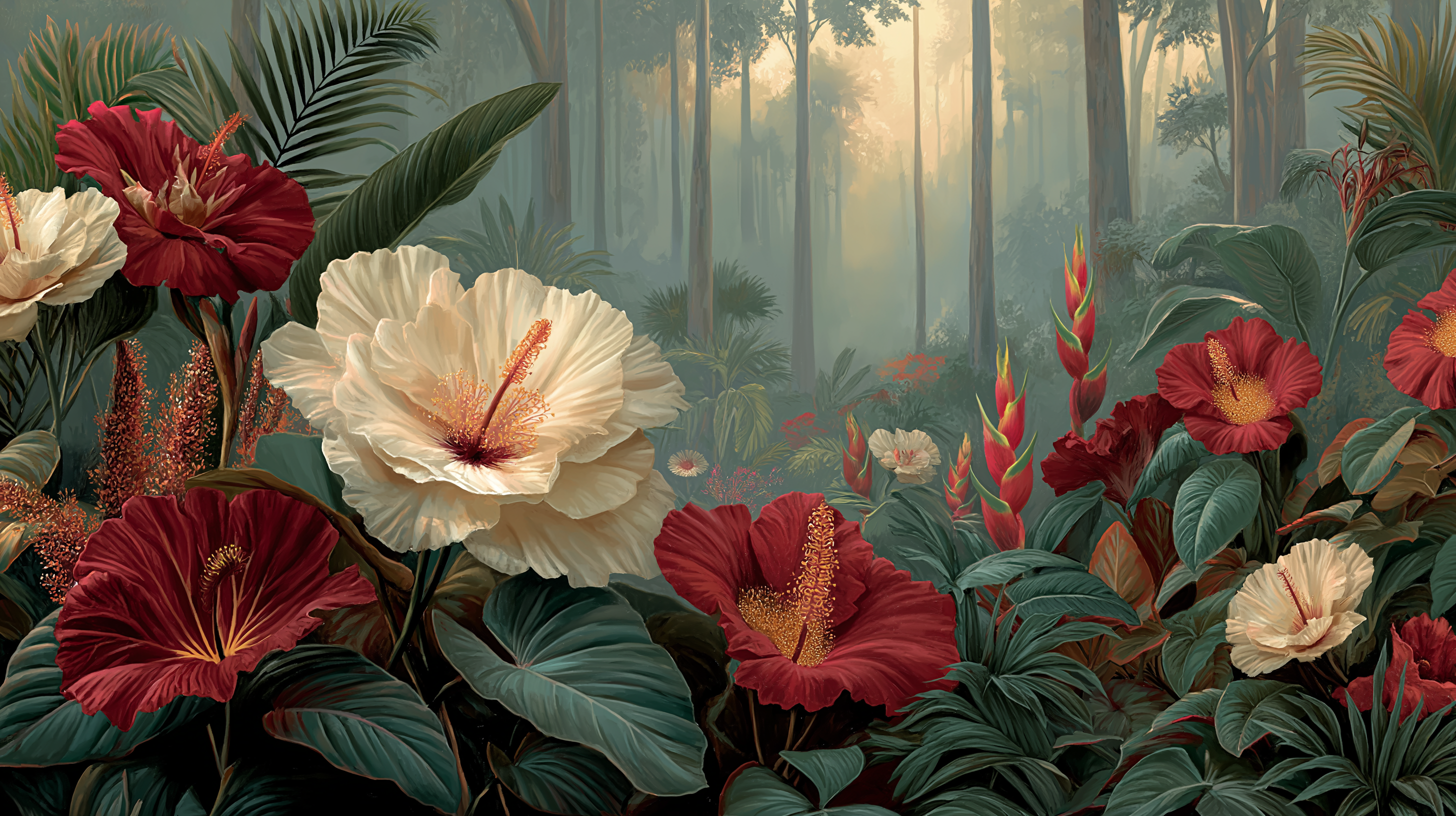 Tropical Hibiscus Forest Wall Mural
