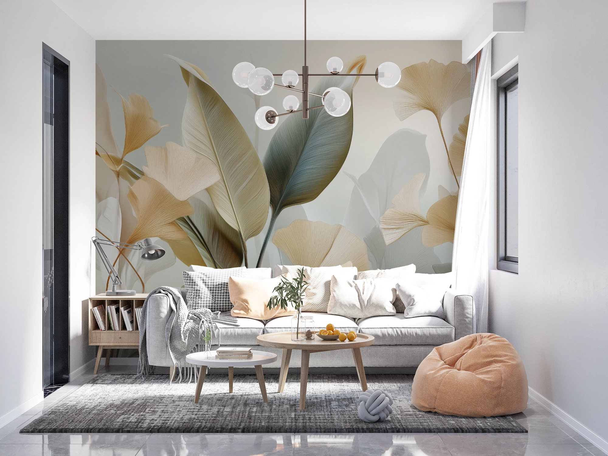 Gilded Ginkgo Silhouette Wall Mural