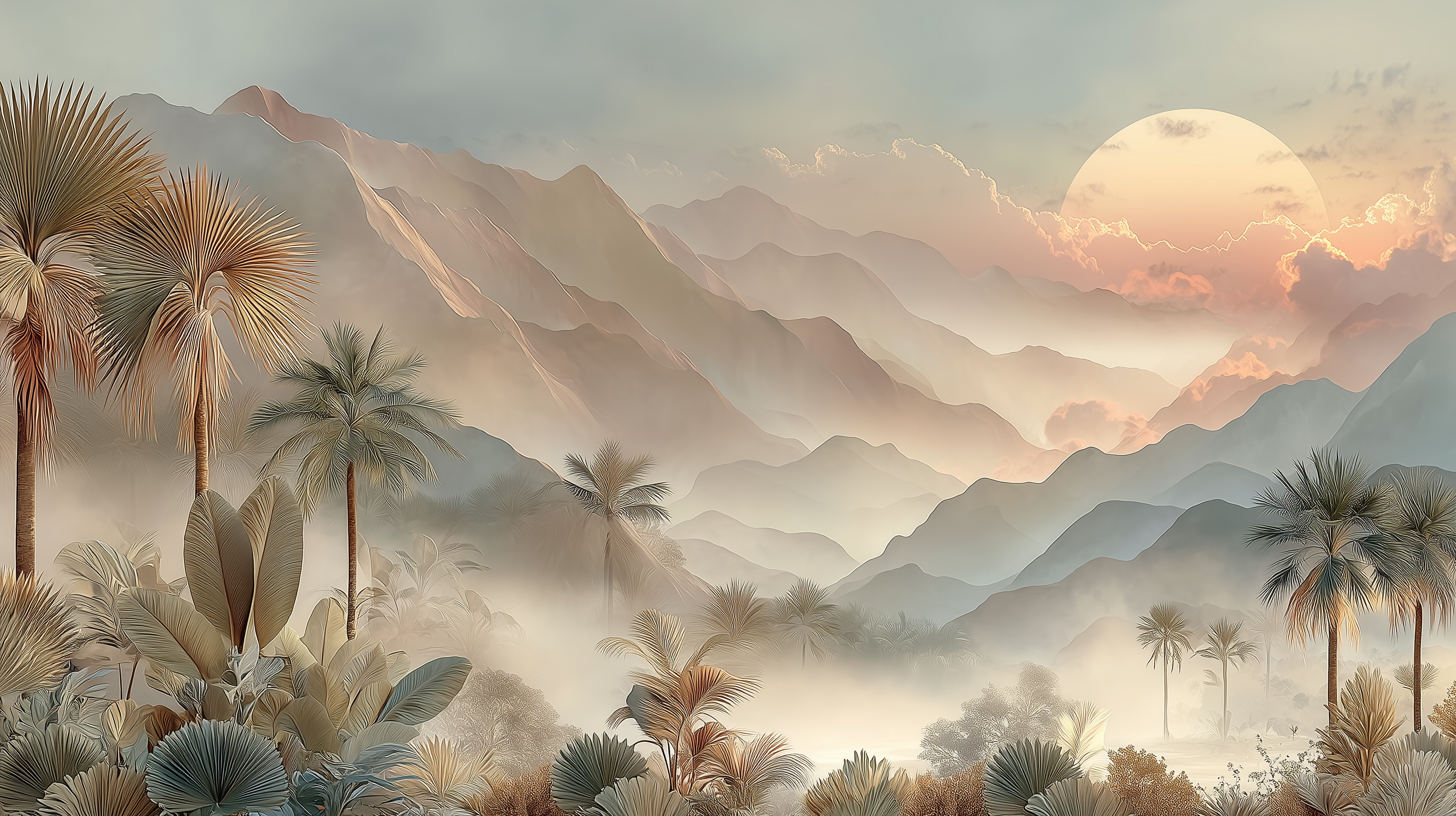 Desert Palm Sunrise Landscape Wall Mural