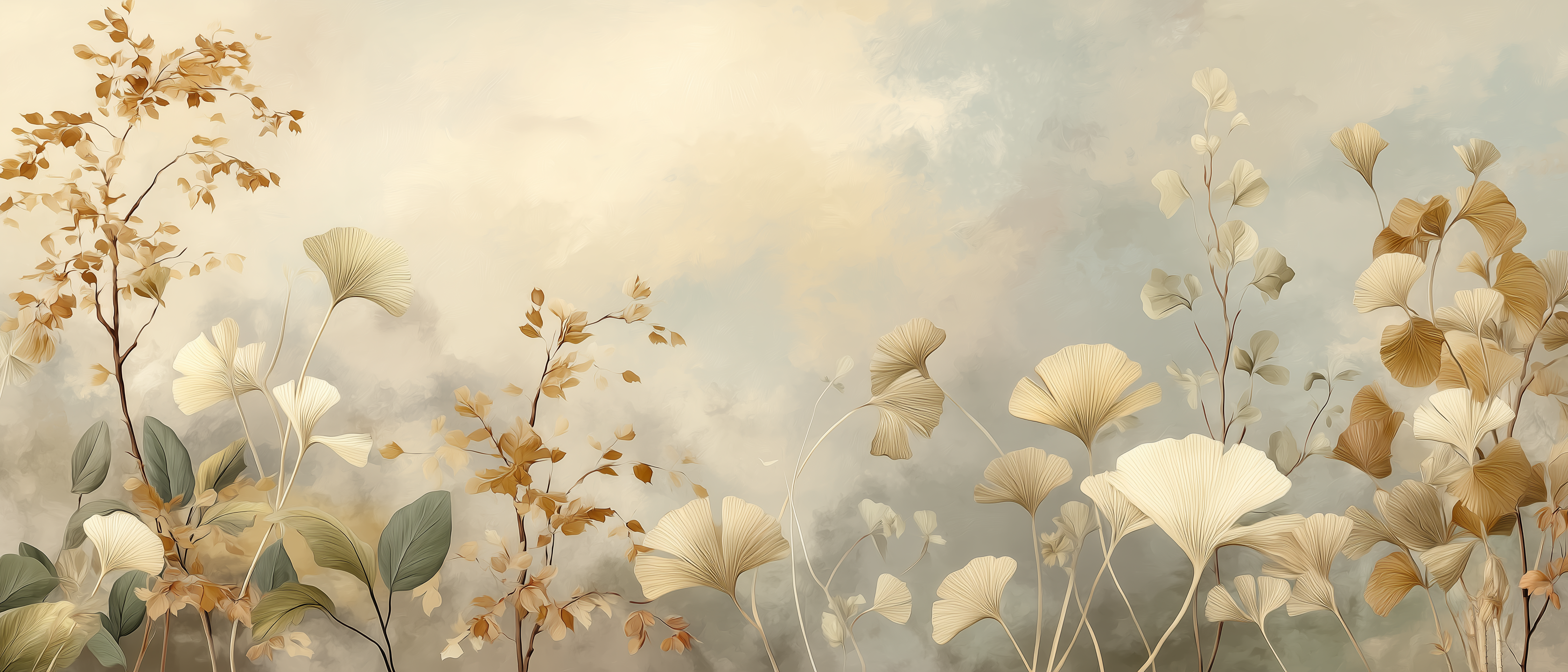 Soft Ginkgo Botanical Neutral Wall Mural