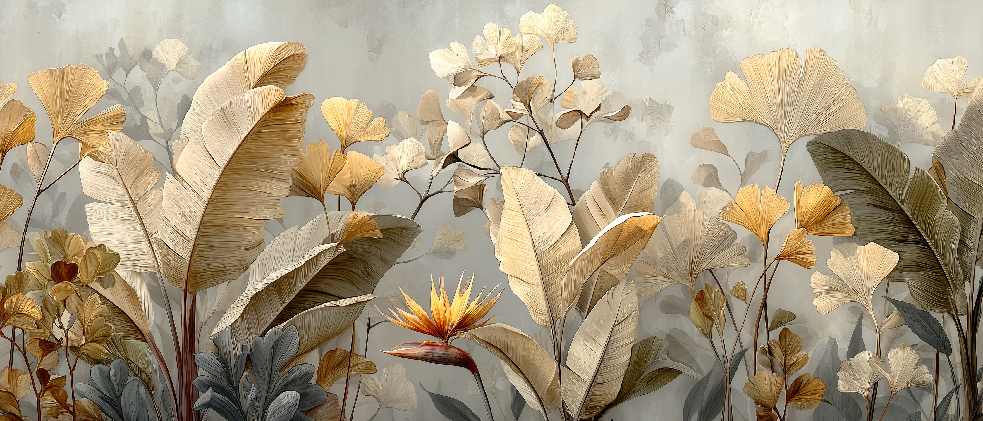 Golden Serenity Botanical Mural