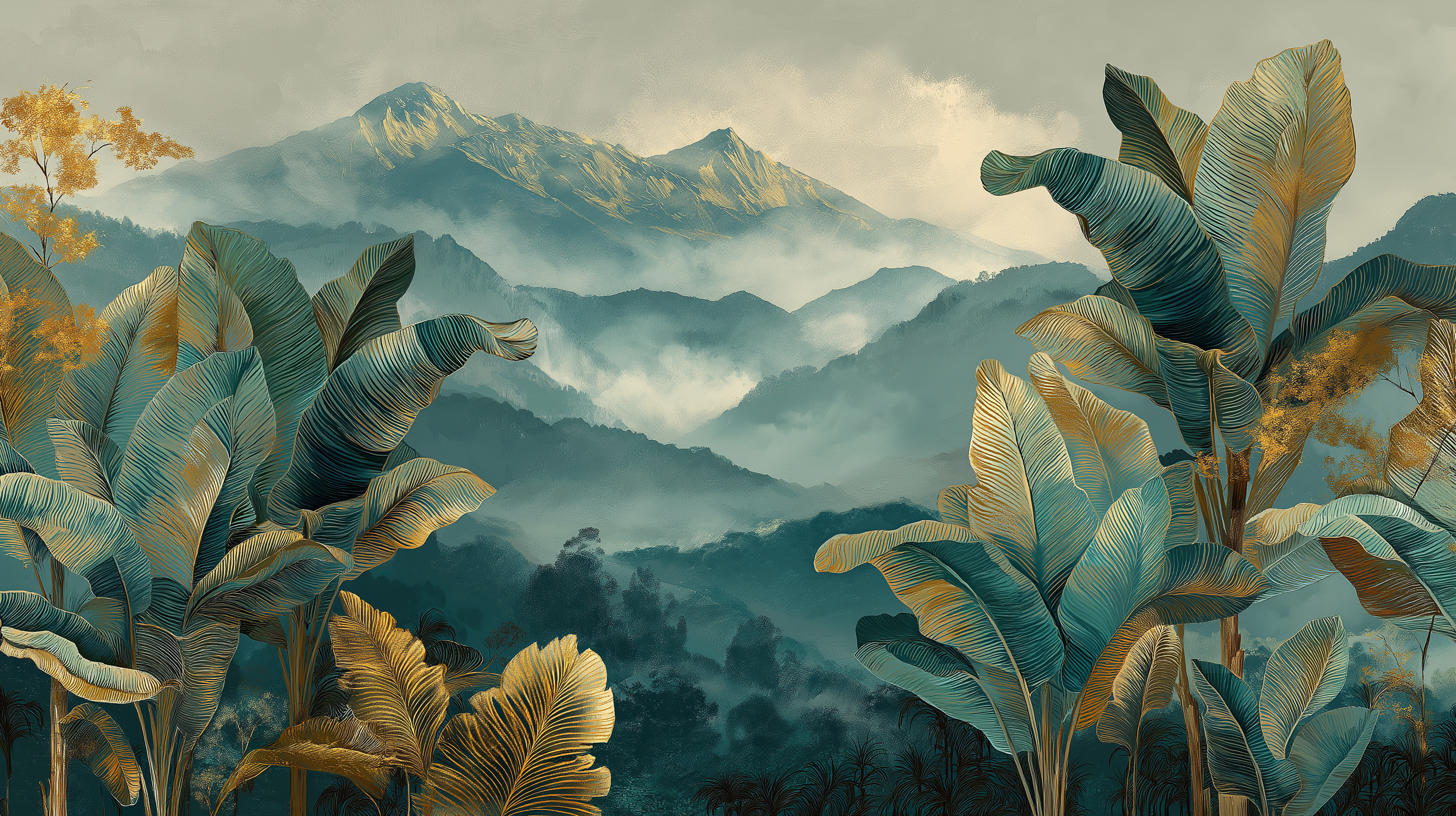 Emerald Highlands Botanical Mountain Wall Mural