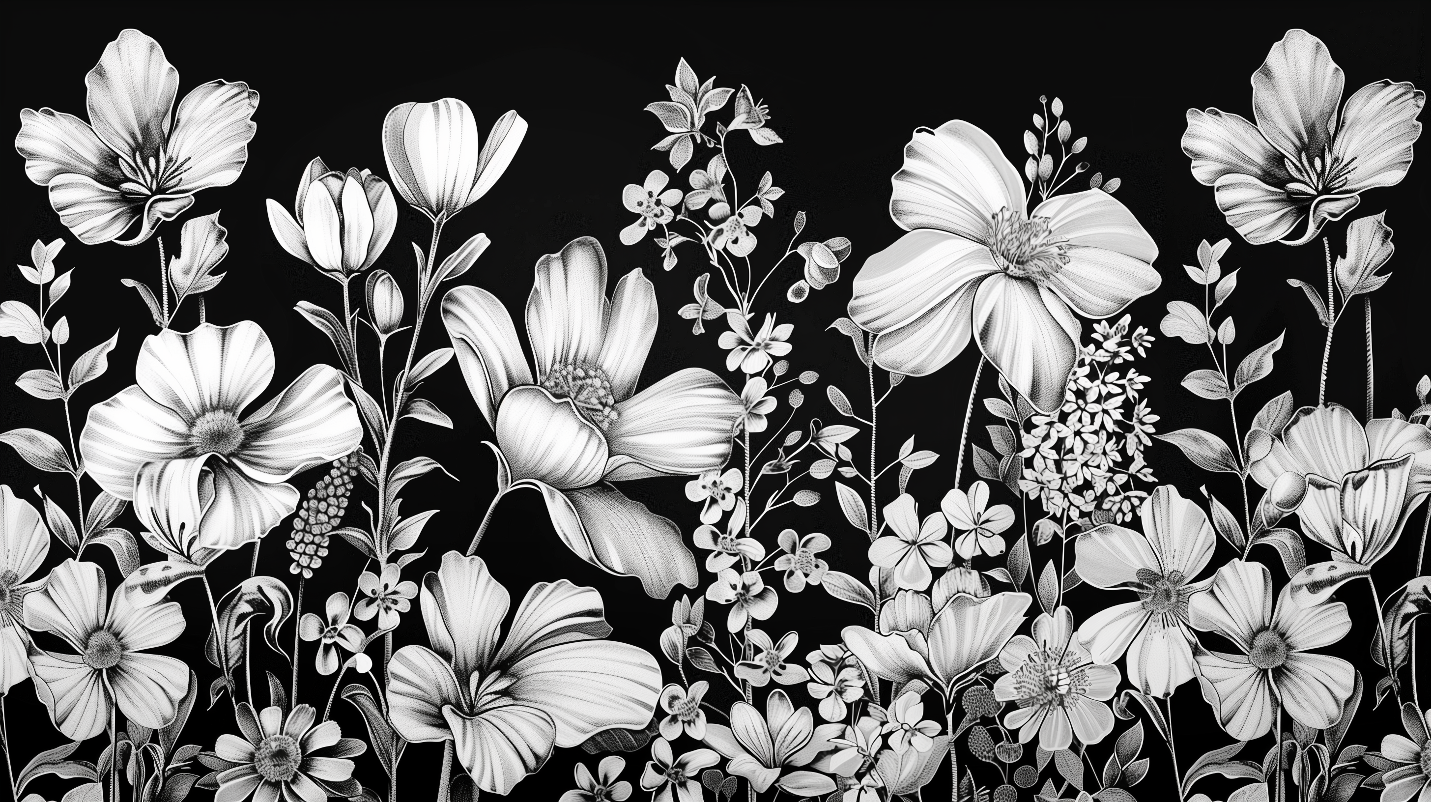 Midnight Botanical Etching Wall Mural