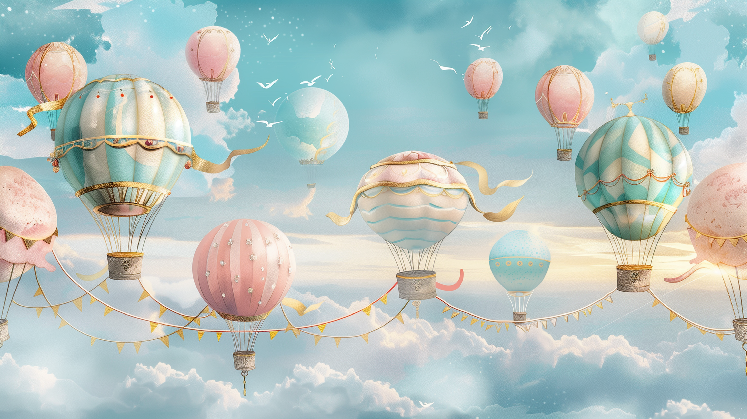 Whimsical Hot Air Balloon Sky Wall Mural