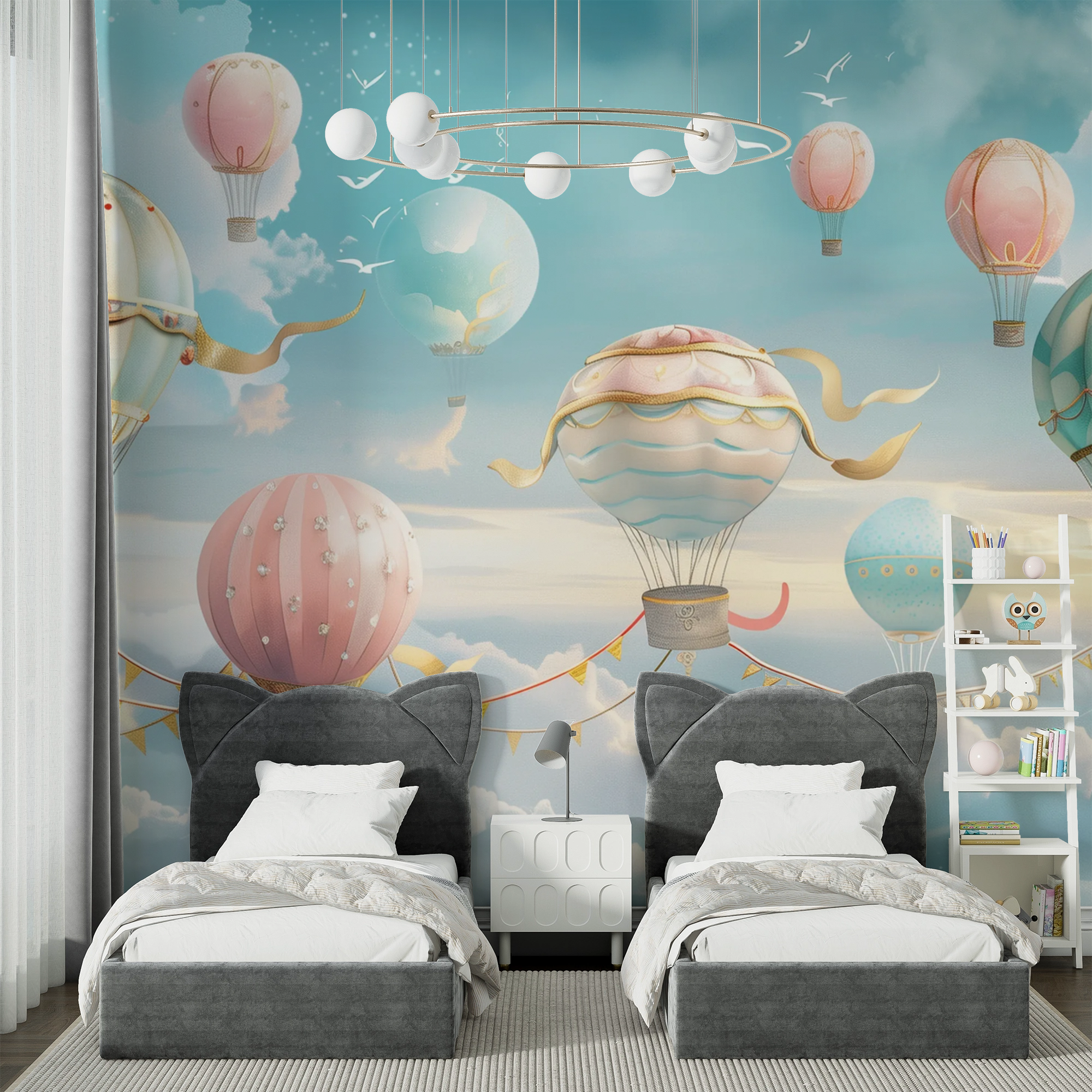 Whimsical Hot Air Balloon Sky Wall Mural