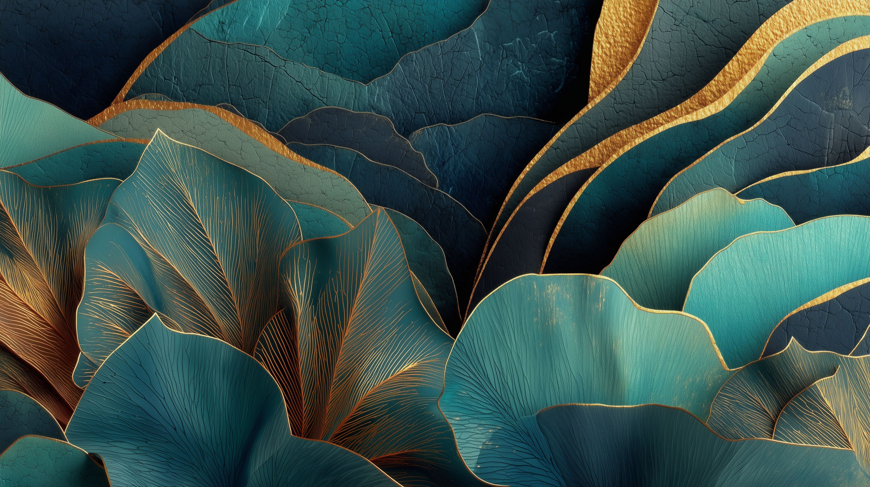 Teal and Gold Abstract Botanical Wall Mural