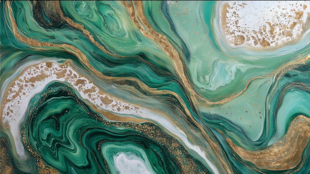 Gilded Emerald – Green and Gold Abstract Marble