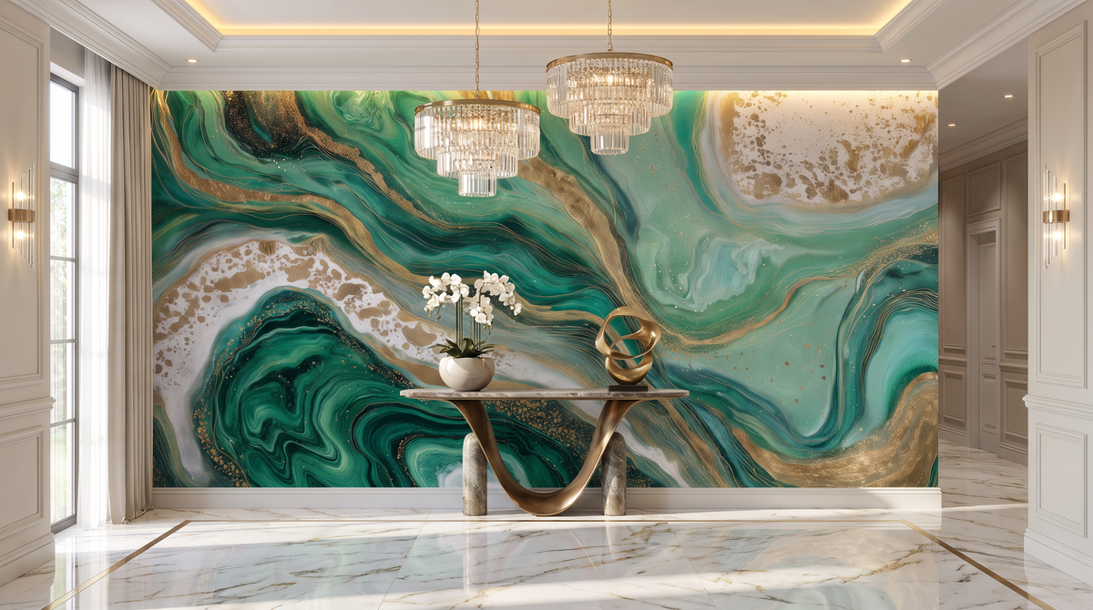 Gilded Emerald – Green and Gold Abstract Marble